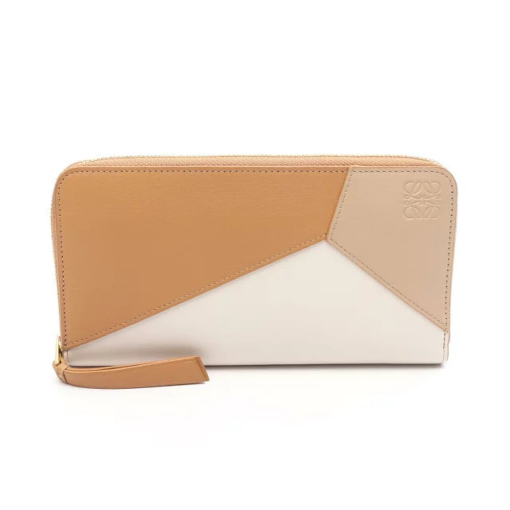 Loewe Puzzle Zip Around Wallet Round Long Leather Brown Ivory White Beige Cream